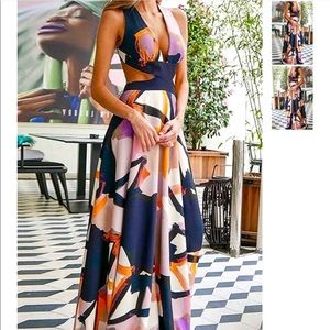 Blue and multi colored long gown